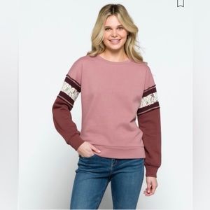 Mason & Belle “Allie ColorBlock lace detail knit” top